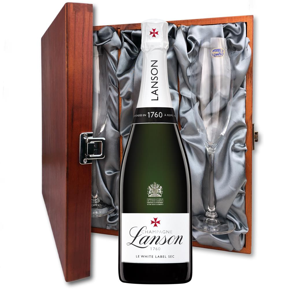 Lanson Le White Label Sec Champagne 75cl And Flutes In Luxury Presentation Box